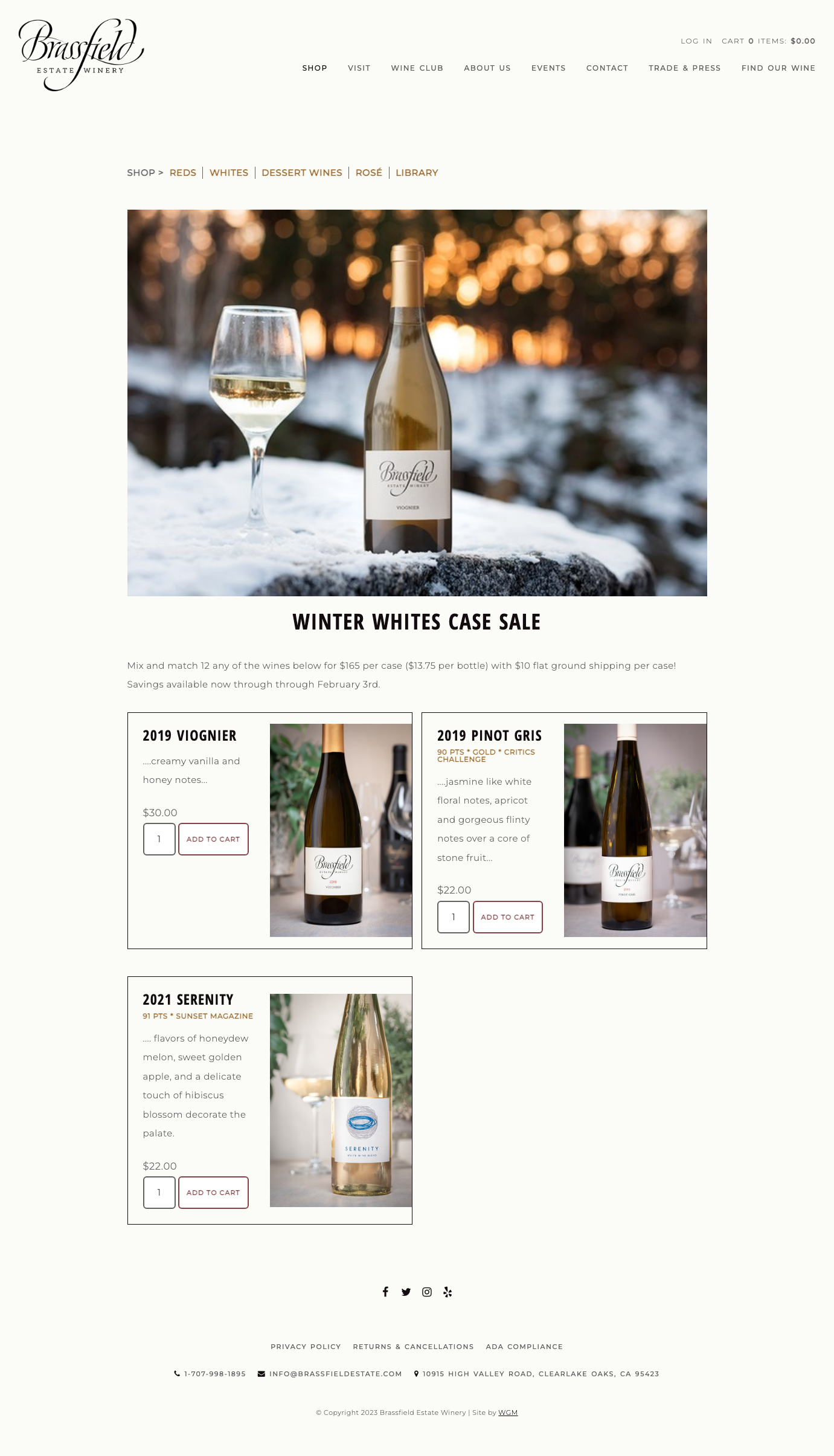 A screenshot of Brassfield Wines website