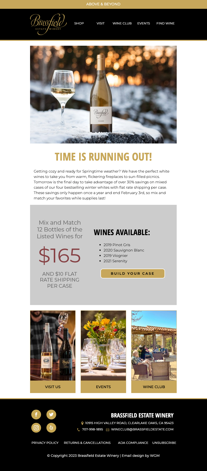 Brassfield email showing urgency on a wine offer