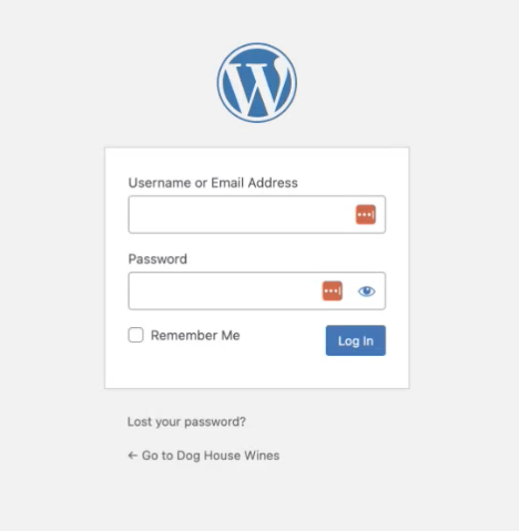 WordPress login screen